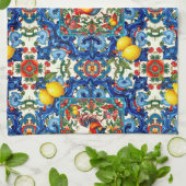 Farbenfrohe Hahn, mediterran, mosaik, Zitrone, Geschirrtuch (Gefaltet)