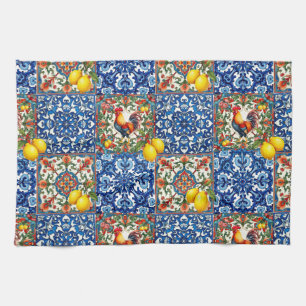 Farbenfrohe Hahn, mediterran, mosaik, Zitrone, Geschirrtuch