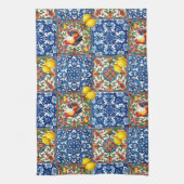 Farbenfrohe Hahn, mediterran, mosaik, Zitrone, Geschirrtuch (Vertikal)