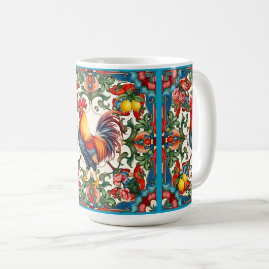 Farbenfrohe Hahn, mediterran, mosaik, Zitrone, Kaffeetasse (VorderseiteRechts)