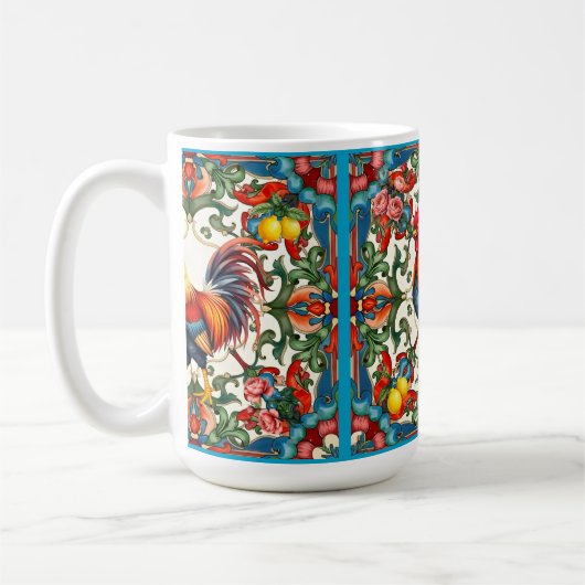 Farbenfrohe Hahn, mediterran, mosaik, Zitrone, Kaffeetasse (Links)