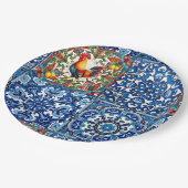 Farbenfrohe Hahn, mediterran, mosaik, Zitrone, Pappteller (Schrägansicht)