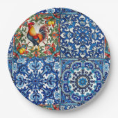 Farbenfrohe Hahn, mediterran, mosaik, Zitrone, Pappteller (Vorderseite)