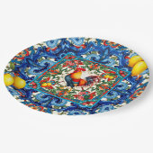 Farbenfrohe Hahn, mediterran, mosaik, Zitrone, Pappteller (Schrägansicht)