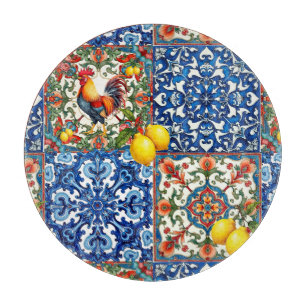 Farbenfrohe Hahn, mediterran, mosaik, Zitrone, Schneidebrett