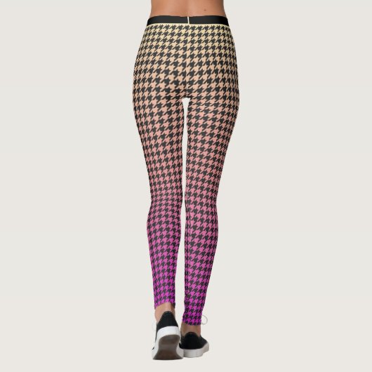 Farbenfrohe Hahnentrittmuster-rosa bis gelb-gelb-s Leggings (Rückseite)