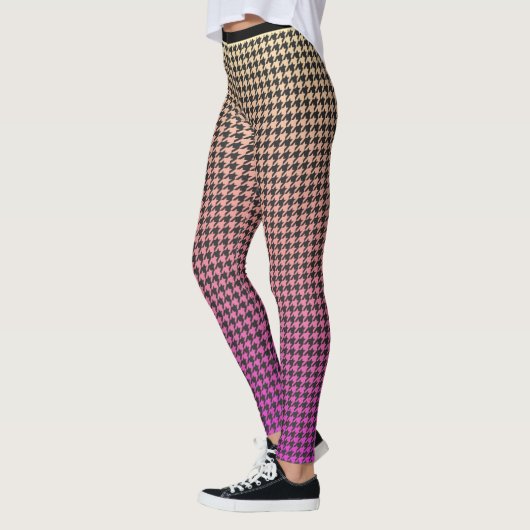 Farbenfrohe Hahnentrittmuster-rosa bis gelb-gelb-s Leggings (Links)