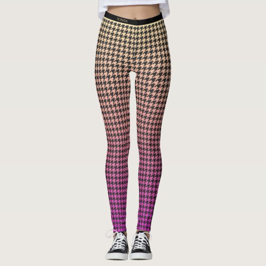Farbenfrohe Hahnentrittmuster-rosa bis gelb-gelb-s Leggings (Vorderseite)