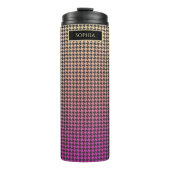 Farbenfrohe Hahnentrittmuster-rosa bis gelb-gelb-s Thermosbecher (Vorderseite)