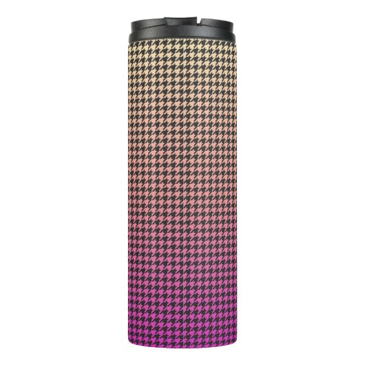 Farbenfrohe Hahnentrittmuster-rosa bis gelb-gelb-s Thermosbecher (Rückseite)