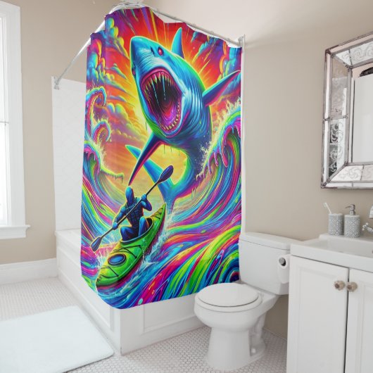 Farbenfrohe Hai Kunst Duschvorhang (Beispiel)