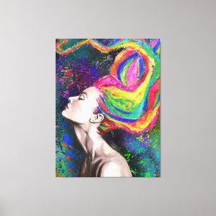 Farbenfrohe Hair Frau Canvas Print - Malerei Art Leinwanddruck