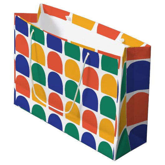 Farbenfrohe Halbkreisgeometrie Große Geschenktüte (Vorderseite Schrägansicht)