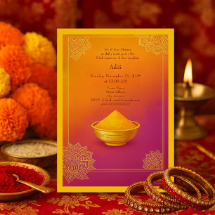 Farbenfrohe Haldi gold Mandala & Turmeric Bowl Hin Einladung