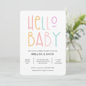 Farbenfrohe Hallo Baby Dusche Einladung (Stehend Vorderseite)