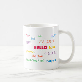 Farbenfrohe Hallo in vielen Sprachen Kaffeetasse