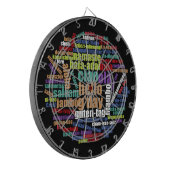 Farbenfrohe Hallo in vielen Sprachen Word Cloud Dartscheibe (Vorderseite Links)