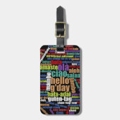 Farbenfrohe Hallo in vielen Sprachen Word Cloud Gepäckanhänger (Vorderseite vertikal)