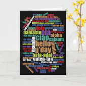 Farbenfrohe Hallo in vielen Sprachen Word Cloud Karte (Gelbe Blume)