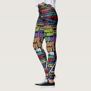 Farbenfrohe Hallo in vielen Sprachen Word Cloud Leggings