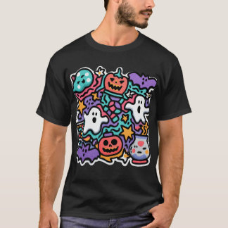 Farbenfrohe Halloween Cartoon Ghosts & Pumpkins T- T-Shirt