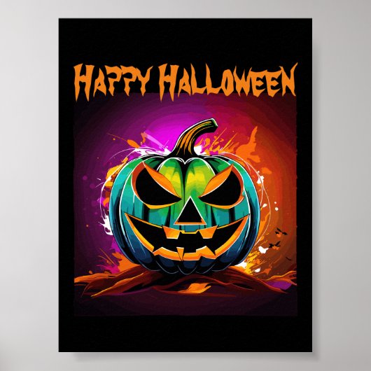 Farbenfrohe Halloween-Creepy Pumpkin Black Poster (Vorne)