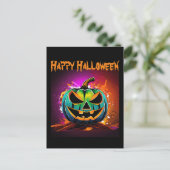 Farbenfrohe Halloween-Creepy Pumpkin Black Postkarte (Stehend Vorderseite)