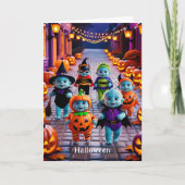 Farbenfrohe Halloween-Parade mit gestummten Charak Karte (Vorderseite)