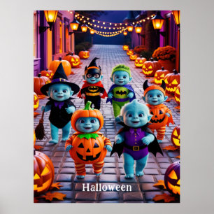 Farbenfrohe Halloween-Parade mit gestummten Charak Poster