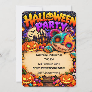 Farbenfrohe Halloween-Party-Einladung mit Kürbisse Einladung
