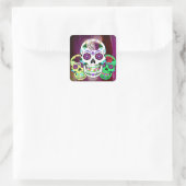 Farbenfrohe Halloween-Zuckerschädel Quadratischer Aufkleber (Tasche)
