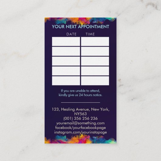 Farbenfrohe Hamsa Hand Energy Spiral Visitenkarte (Rückseite)