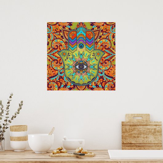 Farbenfrohe Hamsa Hand - Hand Fatima Poster (Küche)