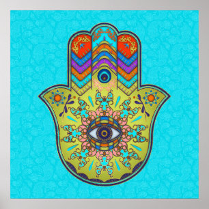 Farbenfrohe Hamsa Hand mit Pisley Poster