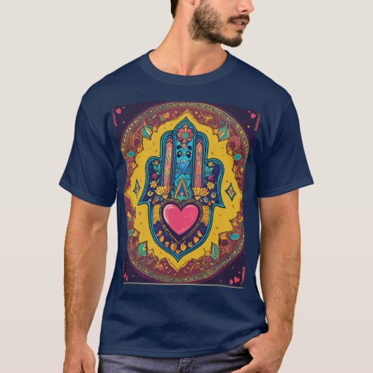 Farbenfrohe Hamsa Heftaufkleber Design T - Shirt (Vorderseite)