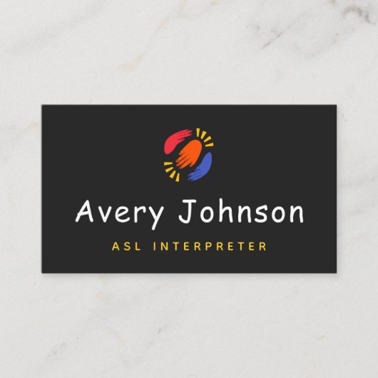 Farbenfrohe Hand ASL Instructor signieren Sprachle Visitenkarte (Vorderseite)