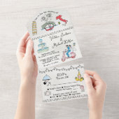 Farbenfrohe Hand Drawn Funky Italien Doodle Hochze All In One Einladung (Abreißen)