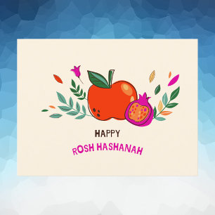 Farbenfrohe Hand Drawn Happy Rosh Hashanah Postkarte