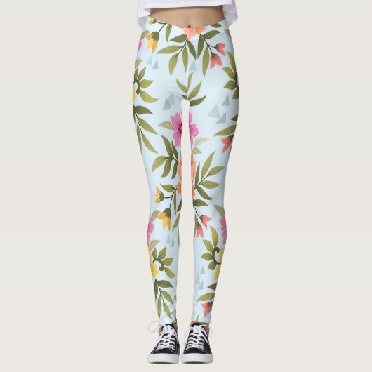 Farbenfrohe Hand Zeichnend Blume Leggings (Vorderseite)