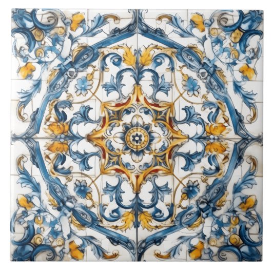 Farbenfrohe handbemalte Blumenziegel Fliese (Vorderseite)