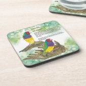 Farbenfrohe handbemalte goldene Finkenvögel Getränkeuntersetzer (Linke Seite)