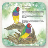 Farbenfrohe handbemalte goldene Finkenvögel Getränkeuntersetzer (Vorderseite)