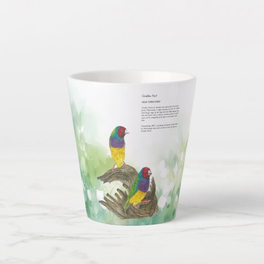 Farbenfrohe handbemalte Gouldian Finch Milchtasse (Vorderseite)