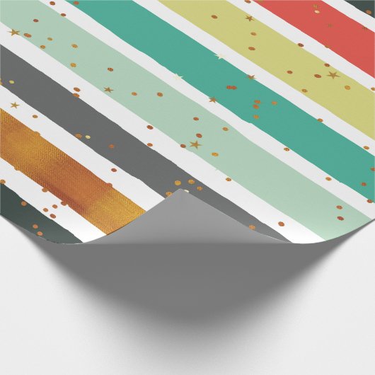 Farbenfrohe handbemalte Streifen mit goldenem Glit Geschenkpapier (Ecke)