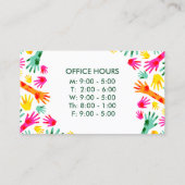 Farbenfrohe Handbüros Stunden Chiropraktor Visitenkarte (Rückseite)