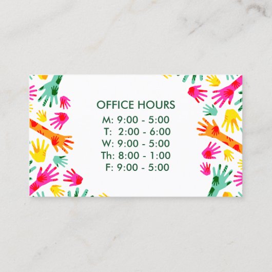 Farbenfrohe Handbüros Stunden Chiropraktor Visitenkarte (Rückseite)