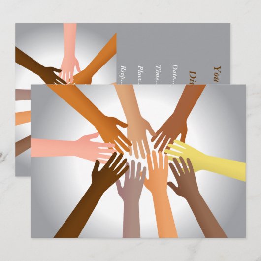 Farbenfrohe Hände Einladung (Vorne/Hinten)