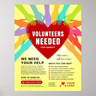 Farbenfrohe Hände Freiwillige für Wohltätigkeit un Poster