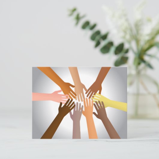 Farbenfrohe Hände Postkarte (Stehend Vorderseite)