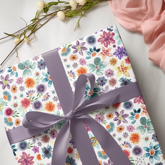 Farbenfrohe, handgemalte Frühlingshöhe Wildblume Geschenkpapier